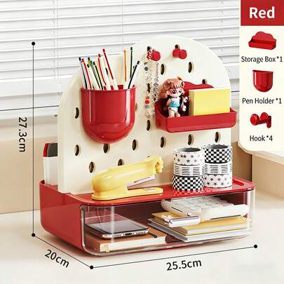 1个360°旋转洞洞板桌面收纳盒，珠宝化妆品展示盒，抽屉式办公用品整理盒，适用于学生书桌、办公室、家庭办公桌，办公桌配件，办公装饰