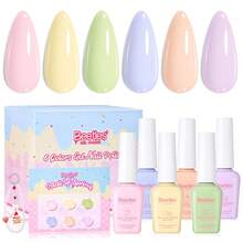 Nail Nook Gel Nail Polish Set - 119 PCS 100 Colors Gel Polish Kit Base Glossy Matte Glitter Top Coat Glitter Pearl Cat Eye White Red Pink Nude Uv Led Nails Easter Gift For Women - 6 Colors Taste of Spring - 查看 8