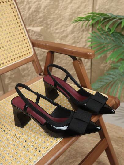 Nuevos zuecos de mujer con lazo negro, punta abierta, tacón grueso y punta puntiaguda, de estilo slip-on para primavera