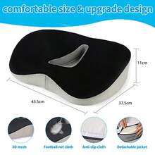 LIQUN Memory Foam Seat Cushion Pressure Relief Seat Cushion for Tailbone Pain Anti-Skid Comfortable Hip Pillow Support Cushion for Office Chair Car Wheelchair Sciatica and backache - Black - NEGRO - Ver 6