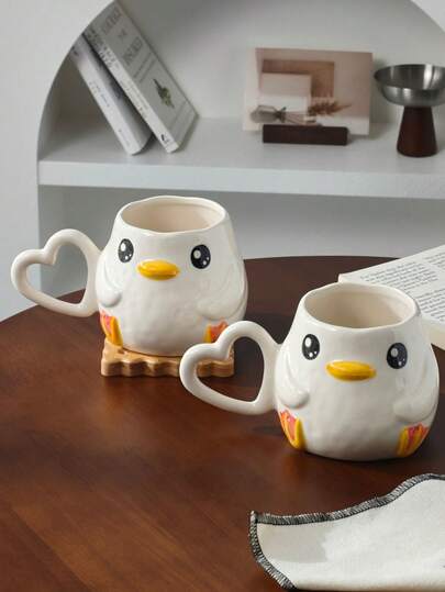 Cabin Kangaroo 1pc Cute Little Duck Ceramic Mug, Love-Handle Water Cup For Girls, Cute Duck Ceramic Mug, High-Value Water Cup For Girls, Home Coffee Cup, Couple Mug Set, Creative Gift, Birthday Gift