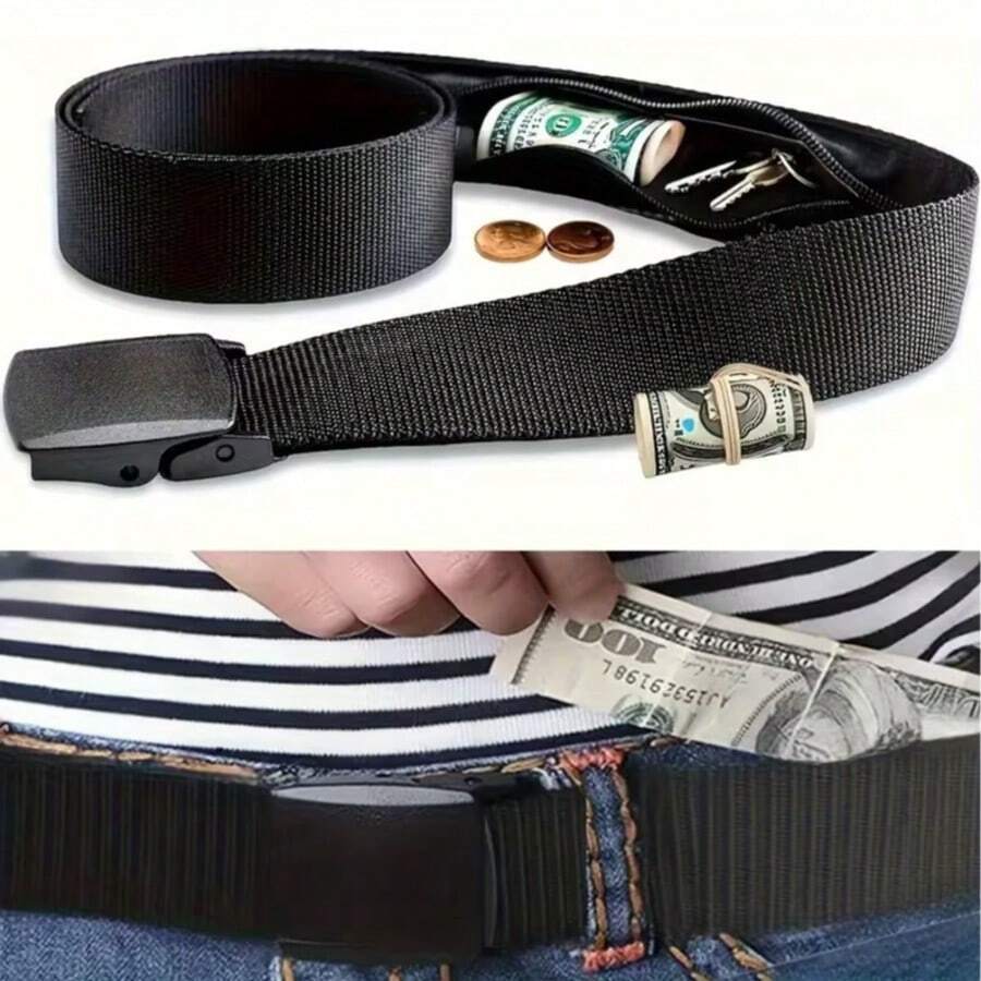 49.21 Inch Hidden Zipper Belt - Anti-Theft Waist Bag, Unisex Portable Wallet, Durable Multi-Function Belt Design With Hidden Zipper Wallet - B - View 1