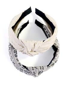 4件装女士花卉印花条纹格子休闲涤纶弹力打结发带，夏季 - 4pcs 條紋 - 查看 3