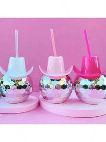 1pc/5pcs Creative Glitter Ball Cup, Single Layer Spherical Straw Cup, Party Disco Fashion Plastic Cup, Suitable For Parties And Holidays - Multicolor - View 5