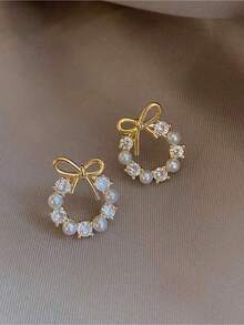 1 Pair Classic French Fashion Korean Style Earrings, Minimalist Delicate Faux Pearl Luxury Earrings - Multicolor - View 7