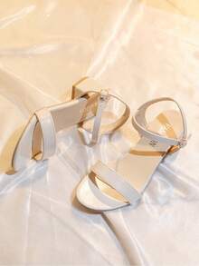 1 Pair Summer Fashion Elegant Minimalist Open Toe Low Heel Ankle Strap Sandals For Teenagers - Beige - View 3