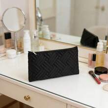 1个极简时尚黑色拉链收纳包，方便手提设计，可收纳化妆刷/口红/眉笔，易于携带 - 黑色 - 查看 4