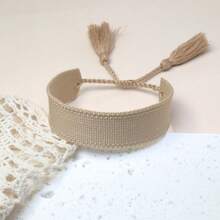 1 chiếc vòng tay dệt thủ công theo phong cách Boho tối giản cổ điển, thích hợp làm quà tặng cho gia đình, bạn bè, học sinh, trong các dịp lễ hội, tiệc tùng, du lịch. - Màu Khaki - Xem 2