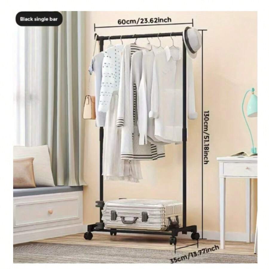 Perchero Plegable con Una Barra para Secar Ropa CON RUEDAS, Ideal para Dormitorio, Interior, Balcón y Uso Doméstico - Ver 1