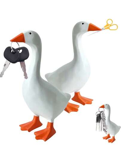 7-Inch Adorable Desktop Goose Shaped Magnetic Key Holder Cute Resin Goose Sculpture With Strong Magnetic Beak Interesting Animal Desktop Decor Mini Desktop Goose Figurine Perfect For Office Home Desk Organization Storage Display Magnetic Key Hanger Decorative Animal Ornament Gift Idea Unique Desktop Accessory