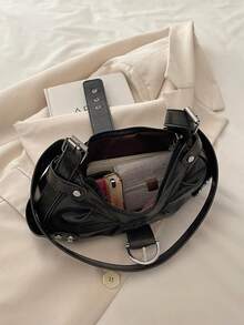 新款时尚装饰手提单肩包，适合派对、郊游、度假、购物和日常使用，可存放硬币、手机，也适合白领、大学生和上班族作为工作包，优雅女士包。 - 黑色 - 查看 4