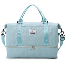 绗缝旅行包，带鞋仓，大容量旅行周末包，女士防水过夜包，带防水口袋的健身手提包 - 彩色 - 查看 14