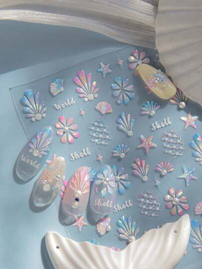 1 Piece Of Summer Beach Shell Starfish Pearl With High-End Beach Shell Nail Stickers, Mixed Nail Decoration Stickers DIY Accessories