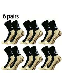 1/6 pares de calcetines de media caña antideslizantes para hombres, calcetines con diseño de puntos para fútbol/baloncesto - Blanco y Negro - Ver 12