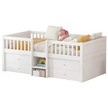 Mid-Height Bed, 90 X 200 Cm, 4 Drawers, Ladder Rail, Pine Wood, Mattress Not Included, Minimalist Style, White - White - View 7