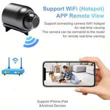 1个/2个1080P高清迷你无线WiFi摄像头，2.4GHz家用安防监控摄像头，可通过手机远程监控，360°无盲区室内猫眼摄像头 - 黑色 - 查看 6
