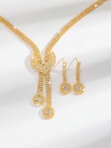 3pcs New European And American Feng Shui Diamond Love Jewelry Three Pieces Set Bridal Jewelry Set Tassel Heart Pendant Earrings For Women Jewelry Women Earrings - Multicolor - View 5