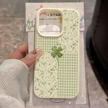 1pc TPU Material Four-Leaf Clover Plaid Pattern Phone Case Compatible With IPhone 17 Pro Max/17/16 Pro Max/15/13/12/11, S20 FE/A15/S24/A55, Note 11/Note 12/Note 13 Pro, Full Coverage Anti-Fall Soft Shell Phone Protective Cover - White - View 2