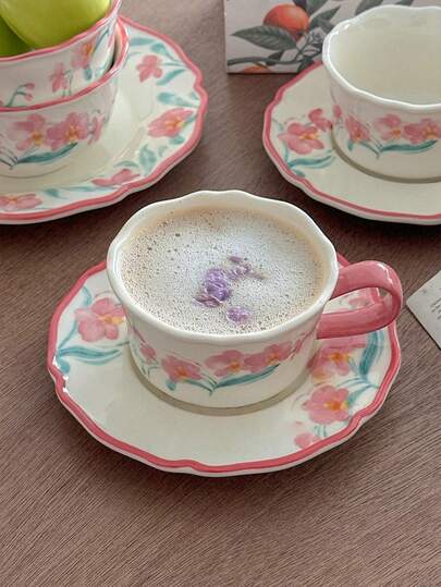 Cabin Kangaroo Bộ tách và đĩa cà phê gốm sứ kiểu Ins, họa tiết hoa lan Phalaenopsis màu hồng nhạt, kỹ thuật tráng men dưới men, vẽ tay họa tiết hoa, hình trái tim nữ tính, phong cách thời trang và lãng mạn Ins, hoa lan Phalaenopsis màu hồng nhạt vẽ tay, mang đến trải nghiệm thị giác và sử dụng tuyệt vời.