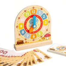 Wooden Clock Educational Toy, With Movable Hands And Question Cards, Cultivate Time And Math Skills, Children's Time Learning Tool, Difficulty Progressing Question Cards - Multicolor - View 6