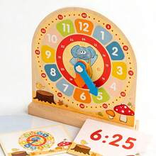Wooden Clock Educational Toy, With Movable Hands And Question Cards, Cultivate Time And Math Skills, Children's Time Learning Tool, Difficulty Progressing Question Cards - Multicolor - View 7