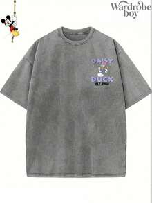 Disney Printed Wash Water T-Shirt,Disney Cute And Fun Daisy Print  T-Shirts,Unisex,High-Quality Pure Cotton T-Shirt,Suitable For All Seasons, Comfortable And Breathable| Exquisite Design | The Best Choice For Giving Gifts - 灰色 - 查看 3