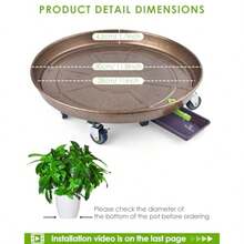 PACETAP - Paquete de 2 soportes grandes para plantas de 11.8 pulgadas con ruedas bloqueables cesta de plantas de alta resistencia con ruedas para interiores y exteriores maceta redonda para llevar - marrón - Ver 2