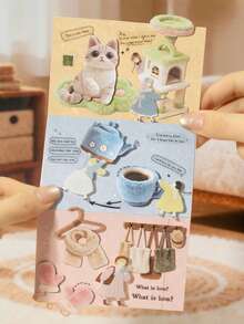 1 Pack Of Original Pattern Hard Card Stickers, Fluffy Home, Cute Scrapbooking Material DIY Decoration Funny Stickers Kindle Scrapbook Supplies Laptop Sticker - Multicolor - View 4