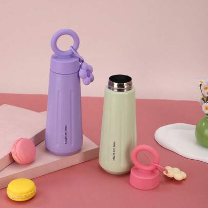1pc 500ml/16.91oz Stainless Steel Vacuum Insulated Water Bottle, Floral Handle Design, Portable & Fashionable Flower Petal Water Cup, Cute Sports Water Bottle, Keeps Drinks Hot/Cold