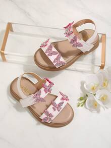 夏季公主风软皮女童凉鞋，亮面鞋面，软底设计，2025新款儿童亮面鞋，女童鞋 - 玫紅色 - 查看 2