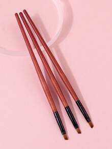 3pcs Hot Selling Eye Makeup Brushes, Wooden Handle Angled Eyeliner Brush, Detail Brush, Concealer Brush, Soft Bristles Non-Irritating Makeup Tools For Beginners - Red - View 9