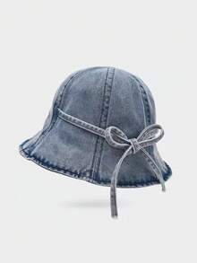 1pc Women's Washed Denim Bucket Hat, Daily Sun Protection Foldable Sun Hat - Women's Bucket Hat - View 2