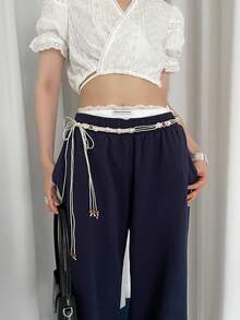 1件装 女士涤纶珍珠编织木珠流苏腰绳 - 米色 - 查看 3