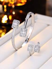 2pcs Set Modern Luxury Elegant Zirconia Bracelet & Ring Set, Suitable For Gala, Party, Anniversary Gift For Women - Ring Bracelet Set - View 2