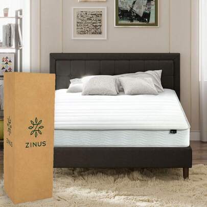 Zinus Bonell| Colchón Matrimonial de Resortes con Espuma de Alta Densidad Ideal para Dormir Boca Abajo| Enviado en Caja y con Garantia de 10 años