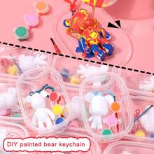 1set/Random Fluid Bear Keychain, DIY Graffiti Painting Material Kit, Pigment + Spoon + Bear + Brush Packed In Bag/Box, Creative Handmade Bear Toy, Painting Set Back To School,Mother's Day,Mom's Gift,Back To School,School Supplies - Randomly Painted Bear - View 2
