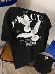 ChristmasManfinity Dauomo Herren-Freizeithemd, locker geschnitten, schwarz, mit Tauben- und Buchstabenprint, Sommer-Highlight - Schwarz 3 - Übersicht 2