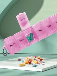 1pc Portable 7-Compartment Transparent Pill Case - Pink - View 4