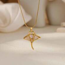 Manta Ray Pendant Necklace, Opal, Manta Ray, Snake, Stainless Steel Necklace, Wheat Chain, For Women, Men, Summer, Beach, Mobula, 42555809 - 薄荷藍 - 查看 6