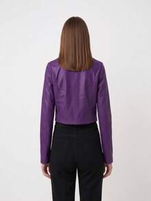 Women's Faux Leather Jacket With Decorative Pockets, Casual Or Elegant Style, Sizes S To XL - Tử đinh hương - Xem 4