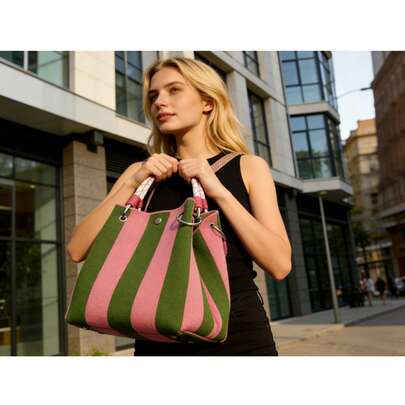 VINCAN Túi xách nữ dệt kim họa tiết hoa retro mới năm 2025, túi tote phối màu cổ điển, được làm từ sợi polyester, có quai đeo vai cố định và khóa an toàn, phù hợp cho đi làm và sử dụng hàng ngày.