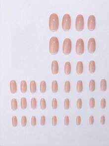 24/30pcs Various Matte Rose Beige Color Press-On Nails, Suitable For Women & Girls Nail Art, With 1pc Nail File & 1pc Jelly Gel - Dusty Pink - View 6