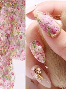 10 Rolls/Box Flower Nail Stickers, Nail Art Design Stickers, Lace Flower Nail Stickers, Holographic Foil Star Nail Transfer Foil Stickers, DIY Spring Nail Decor - Multicolor - View 4