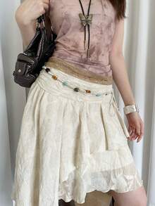 1pc Beige Polyester Bohemian Turquoise & Wooden Bead Waist Rope For Women - Beige - View 4