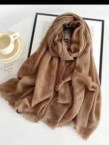 Women's Solid Color Linen Scarf, Retro Solid Color Medium-Long Scarf, Can Be Used As Decorative Long Shawl - Multicolor - View 17