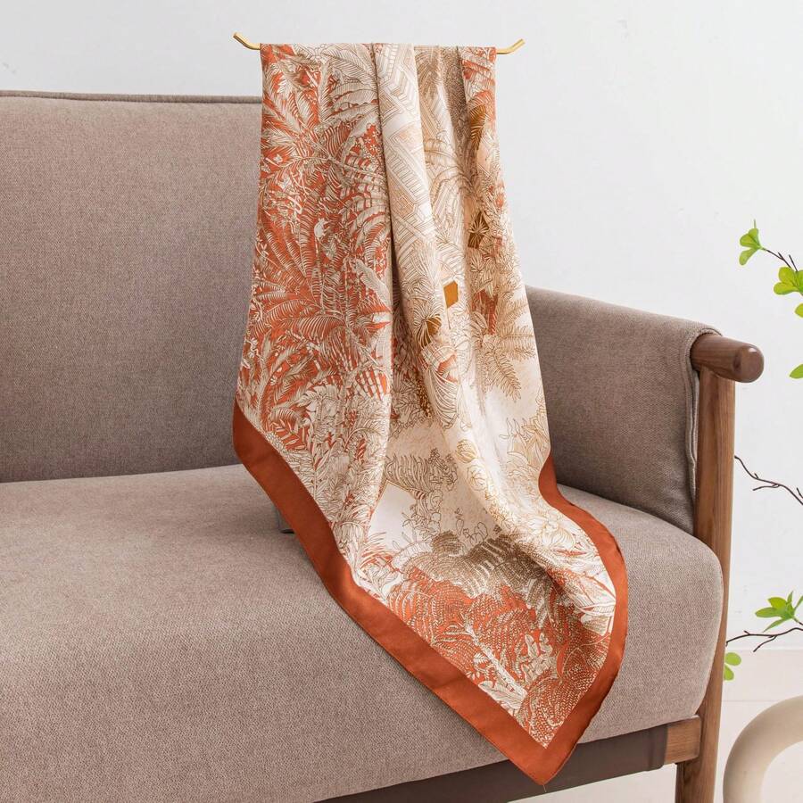 Pañuelo de seda para el sol de verano, regalo de lujo exquisito y de alta gama, pañuelo cuadrado elegante de 90 cm, pañuelo de cuello para mujer de imitación de seda de alta calidad, pañuelo fino y versátil de verano, chal protector solar para mujer. - -1 Glicina rosa champán FH24-5928 - Ver 1