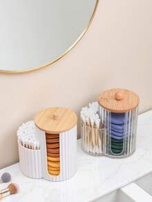 二合一竹盖棉签盒，卸妆棉和粉扑双隔层收纳盒，带盖，防尘 - 彩色 - 查看 6