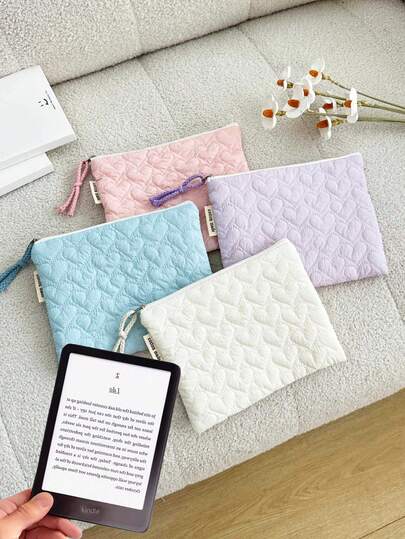 1个心形绗缝6/6.8/7英寸电子阅读器保护套收纳包，Kindle配件数码包，女士多功能收纳包，手机包，耳机包，SA569P便携包保护套，适用于Kindle Paperwhite 2024 1/2/3/4/5/6电子书阅读器收纳包，6-7英寸电子阅读器保护套，适用于Kindle/Boox/Kobo便携包