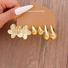 6-18件套时尚金属C形花朵不对称派对节日耳环套装，适合女性日常、节日、派对佩戴，轻盈CCB材质，女士时尚耳环套装 - 彩色 - 查看 7