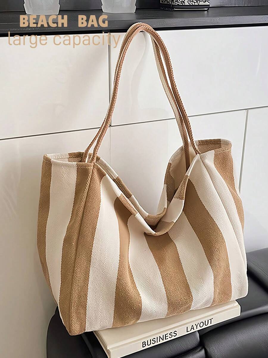 Large Capacity Beach Bag Korean Vintage Chic Tote For Holiday_voghion.com